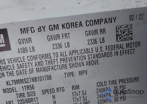 2022 Chevrolet Trailblazer Fwd Ls из США, поврежденный, VIN KL79MMS27NB101708